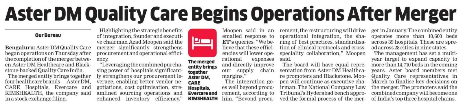 Aster Quality Care begins operations with a mission to expand advanced healthcare beyond India’s metros