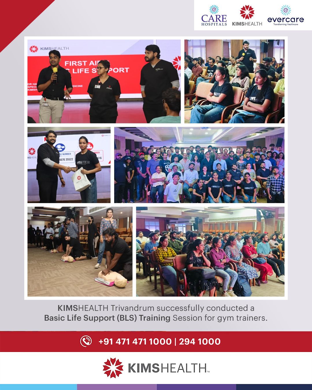 KIMSHEALTH Trivandrum successfully conducted a Basic Life Support (BLS) Training Session for gym trainers.