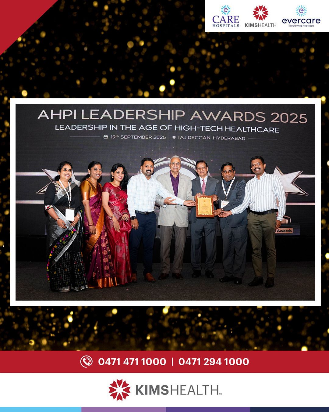 KIMSHEALTH Trivandrum, has been honoured with the AHPI Leadership Award 2025 in the category of Excellence in Holistic Staff Engagement & Recognition