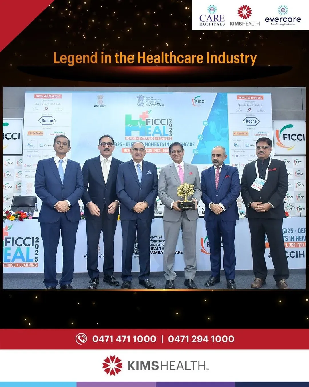 Dr. M I Sahadulla, Chairman and Managing Director of KIMSHEALTH, was honoured with the prestigious title of "Legend in the Healthcare Industry"