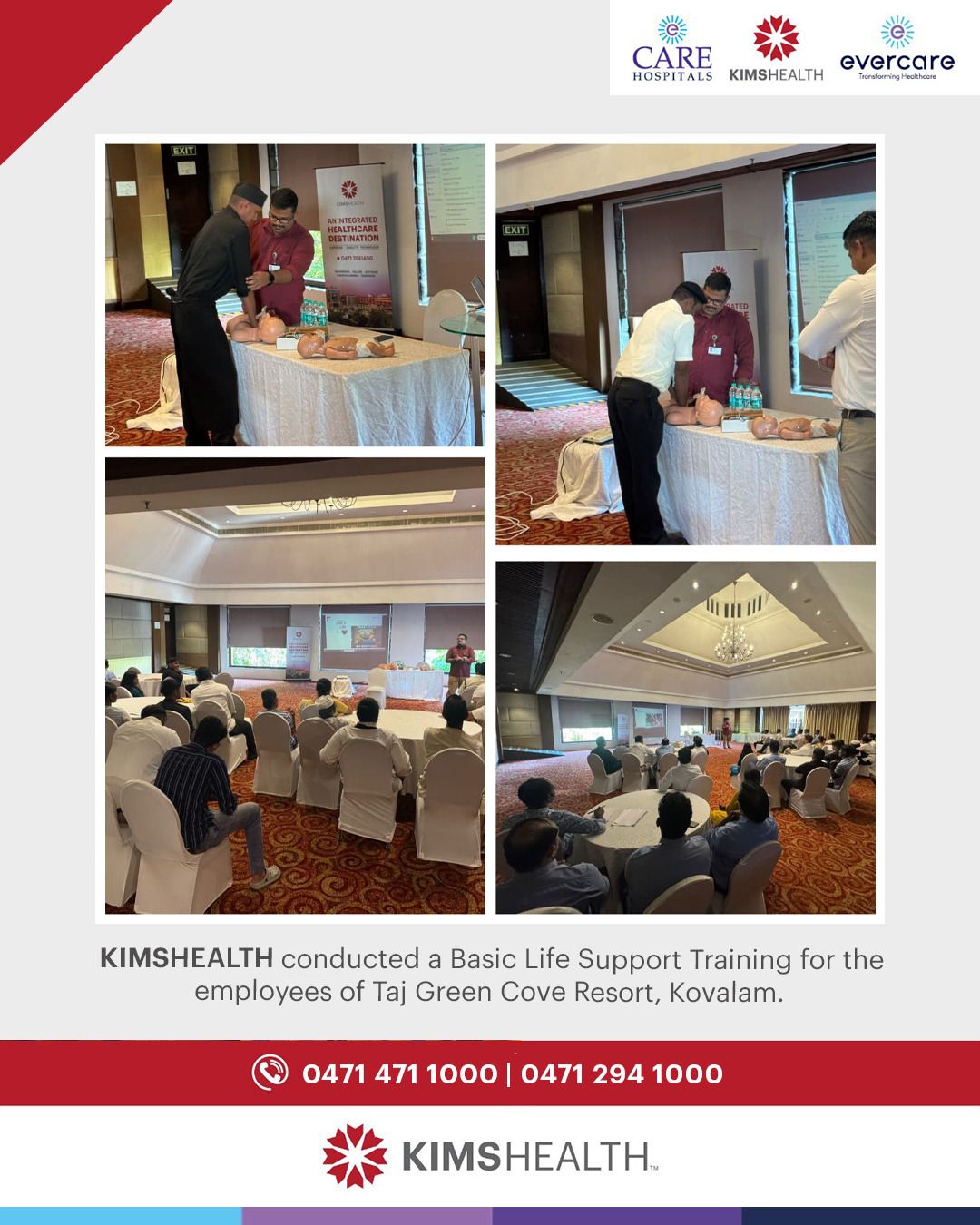 KIMSHEALTH conducted a Basic Life Support Training for the employees of Taj Green Cove Resort, Kovalam.