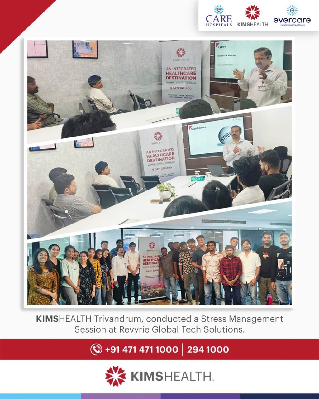 KIMSHEALTH Trivandrum, conducted a Stress Management Session at Revyrie Global Tech Solutions