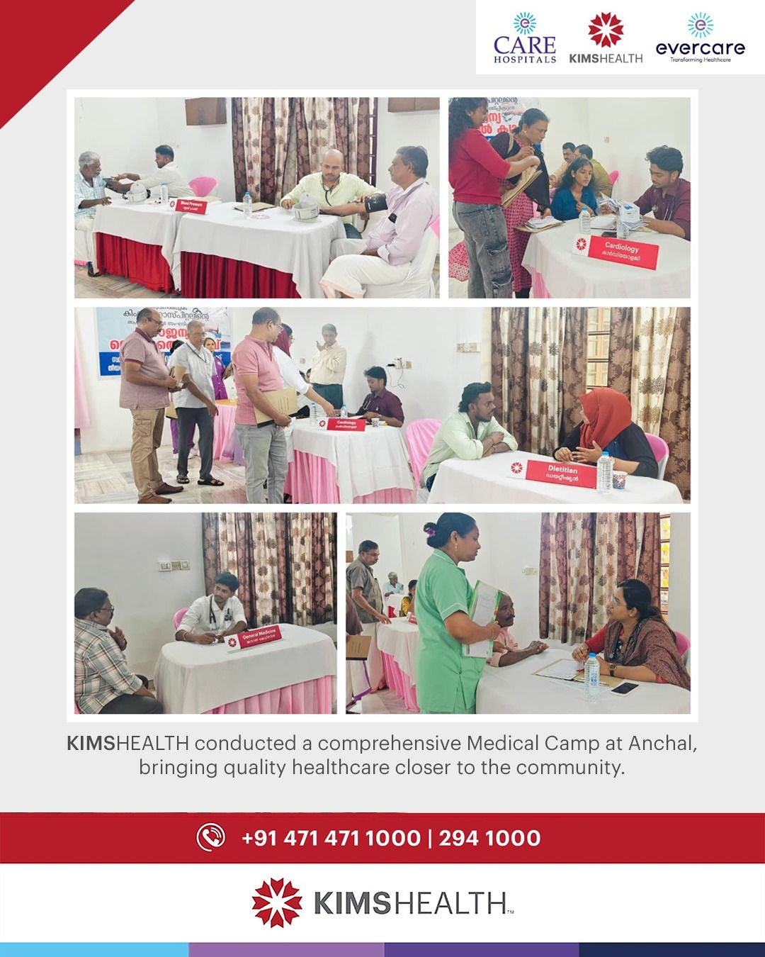 KIMSHEALTH conducted a comprehensive Medical Camp at Anchal, bringing quality healthcare closer to the community