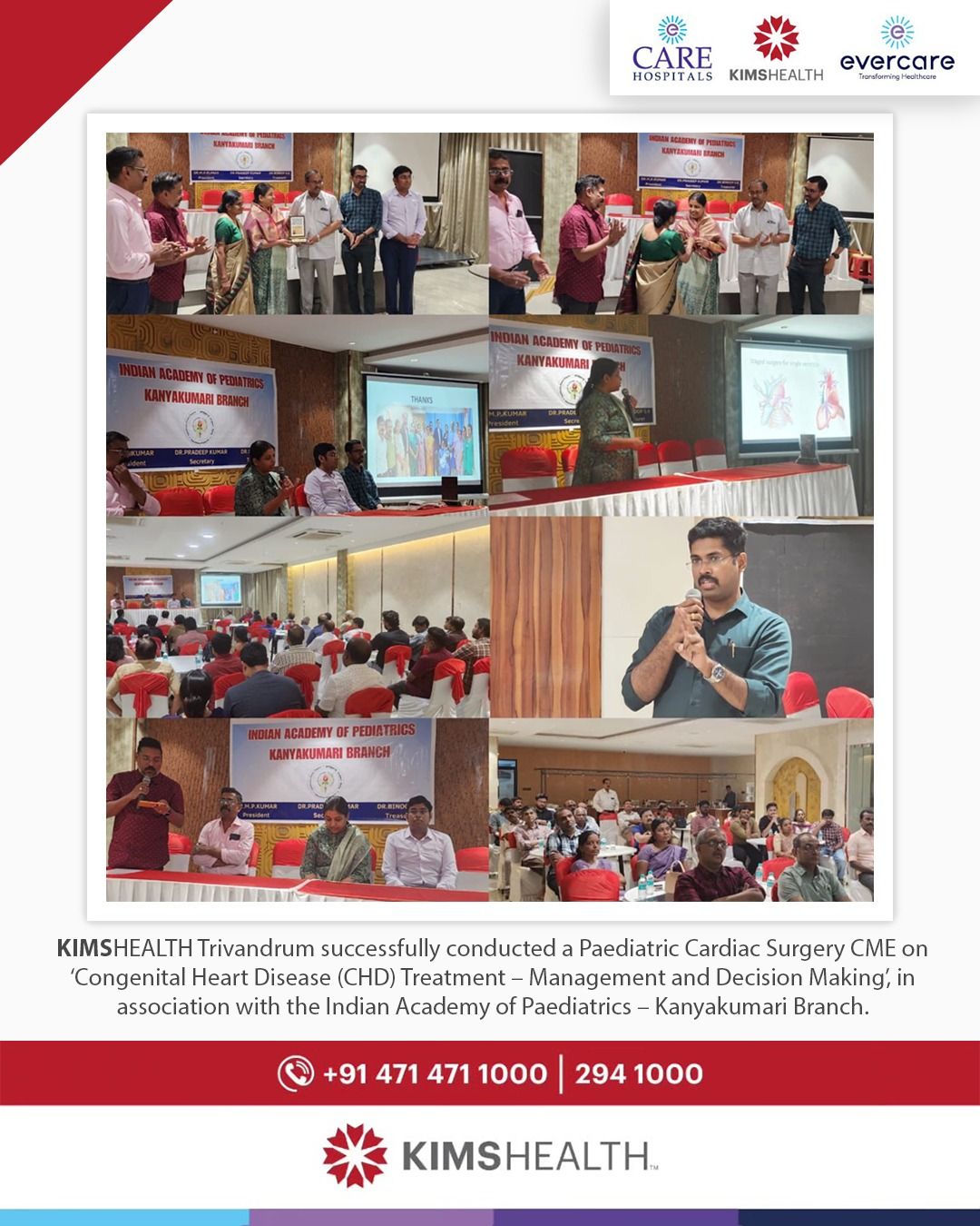 KIMSHEALTH Trivandrum successfully conducted a Paediatric Cardiac Surgery CME on “Congenital Heart Disease (CHD) Treatment 