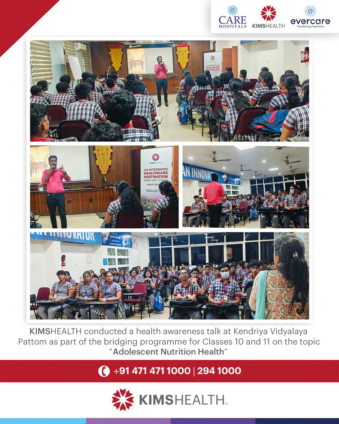 KIMSHEALTH conducted a health awareness talk at Kendriya Vidyalaya Pattom
